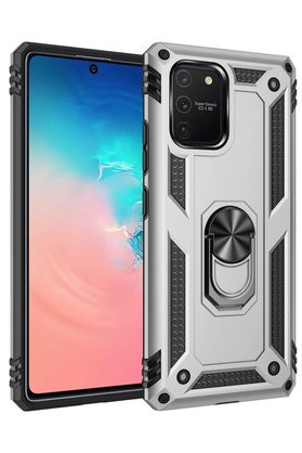CepteToptan Samsung Galaxy A91 / S10 Lite Kılıf Sofya Yüzüklü Silikon Kapak - Gümüş - DROPX7169-6289