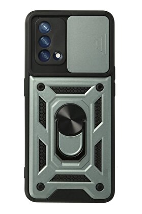 CepteToptan Oppo A74 4G Kılıf Pars Lens Yüzüklü Silikon - Yeşil - DROPX6379-8407