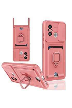 CepteToptan Xiaomi Redmi 12C Kılıf Zuma Kartvizitli Yüzüklü Silikon - Pembe - DROPX3147-3603
