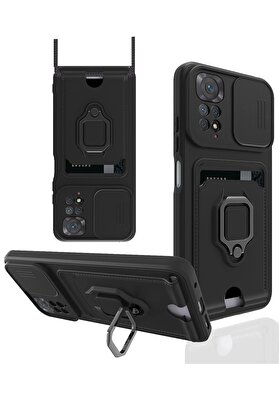 CepteToptan Xiaomi Redmi Note 11 Pro Kılıf Zuma Kartvizitli Yüzüklü Silikon - Siyah - DROPX8288-7816