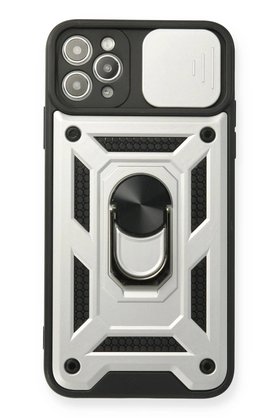 CepteToptan iPhone 11 Pro Kılıf Pars Lens Yüzüklü Silikon - Gümüş - DROPX4823-5648
