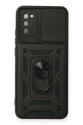 CepteToptan Samsung Galaxy A02S Kılıf Pars Lens Yüzüklü Silikon - Siyah - DROPX7894-3100