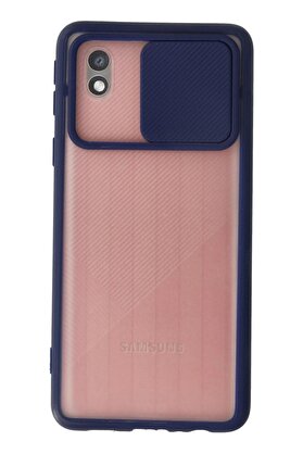 CepteToptan Samsung Galaxy A01 Core Kılıf Palm Buzlu Kamera Sürgülü Silikon - Lacivert - DROPX9178-5675