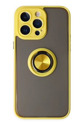 CepteToptan iPhone 14 Pro Kılıf Montreal Yüzüklü Silikon Kapak - Sarı - DROPX4295-6365