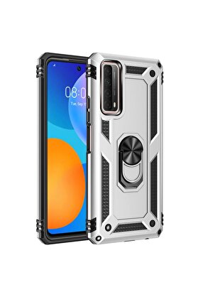 CepteToptan Huawei P Smart 2021 Kılıf Sofya Yüzüklü Silikon Kapak - Gümüş - DROPX2038-7942