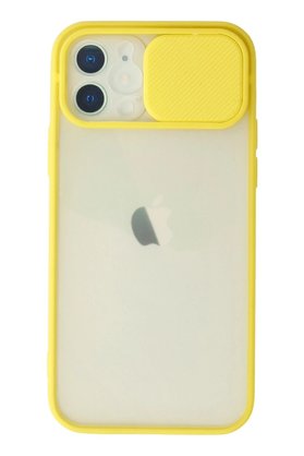 CepteToptan iPhone 12 Kılıf Palm Buzlu Kamera Sürgülü Silikon - Sarı - DROPX3602-5097