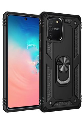 CepteToptan Samsung Galaxy A91 / S10 Lite Kılıf Sofya Yüzüklü Silikon Kapak - Siyah - DROPX6719-4695