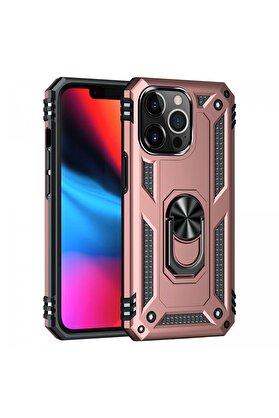 CepteToptan iPhone 14 Pro Kılıf Sofya Yüzüklü Silikon Kapak - Rose - DROPX8317-6160
