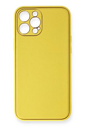 CepteToptan iPhone 12 Pro Kılıf Coco Deri Silikon Kapak - Sarı - DROPX2217-1139