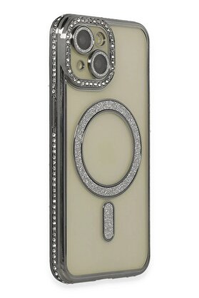 CepteToptan iPhone 15 Kılıf Joke Simli Magneticsafe Kılıf - Gri - DROPX3099-4481