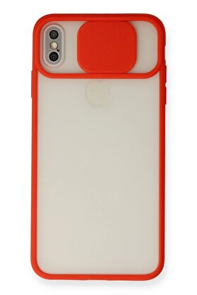 CepteToptan iPhone XS Max Kılıf Palm Buzlu Kamera Sürgülü Silikon - Kırmızı - DROPX6029-9246