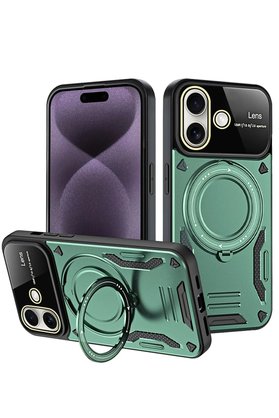 CepteToptan iPhone 16 Kılıf Joy Lens Standlı Kapak - Koyu Yeşil - DROPX9113-9107