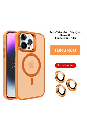 CepteToptan iPhone 14 Pro Kılıf Flet Lens Magsafe Kapak - Turuncu - DROPX5322-8738