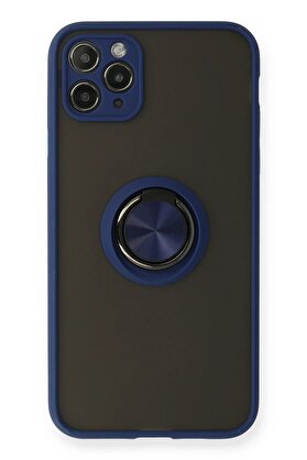 CepteToptan iPhone 11 Pro Max Kılıf Montreal Yüzüklü Silikon Kapak - Lacivert - DROPX8405-9477
