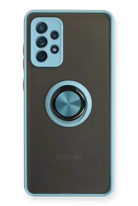 CepteToptan Samsung Galaxy A72 Kılıf Montreal Yüzüklü Silikon Kapak - Buz Mavi - DROPX5173-2454