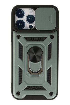 CepteToptan iPhone 13 Pro Kılıf Pars Lens Yüzüklü Silikon - Yeşil - DROPX9629-2890
