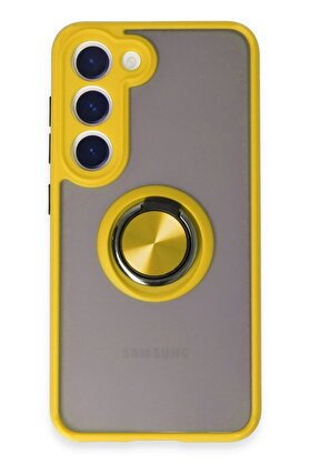 CepteToptan Samsung Galaxy S23 Kılıf Montreal Yüzüklü Silikon Kapak - Sarı - DROPX4611-6256