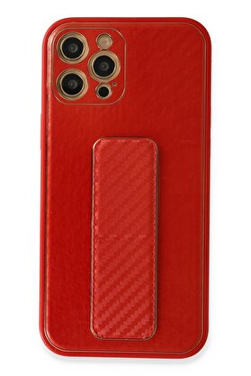 CepteToptan iPhone 12 Pro Kılıf Coco Karbon Standlı Kapak - Kırmızı - DROPX5955-3695