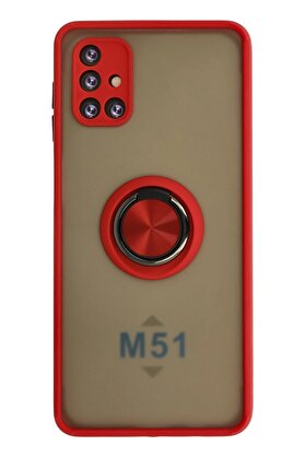 CepteToptan Samsung Galaxy M51 Kılıf Montreal Yüzüklü Silikon Kapak - Kırmızı - DROPX4614-2162