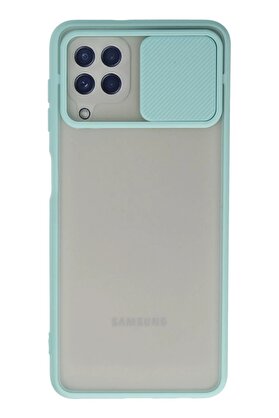 CepteToptan Samsung Galaxy A22 Kılıf Palm Buzlu Kamera Sürgülü Silikon - Turkuaz - DROPX4688-2811