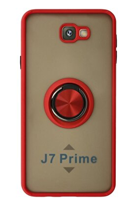CepteToptan Samsung Galaxy J7 Prime Kılıf Montreal Yüzüklü Silikon Kapak - Kırmızı - DROPX8029-3831