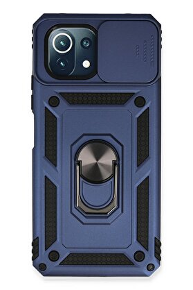 CepteToptan Xiaomi Mİ 11 Lite Kılıf Pars Lens Yüzüklü Silikon - Lacivert - DROPX8250-2570