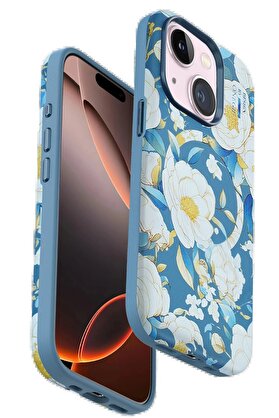 CepteToptan iPhone 15 Plus Flower Series Magsafe Kapak - Mavi - DROPX7755-4026