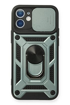 CepteToptan iPhone 12 Mini Kılıf Pars Lens Yüzüklü Silikon - Yeşil - DROPX3768-5742