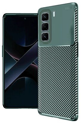 CepteToptan İnfinix Hot 50 4G Kılıf Auto Focus Karbon Kapak - Koyu Yeşil - DROPX5368-1244