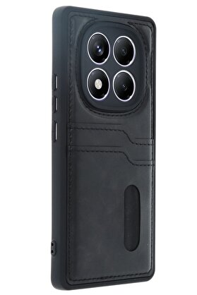 CepteToptan Xiaomi Redmi Note 14 Pro 5G Kılıf Sara Kartvizitli Deri Kılıf - Siyah - DROPX6874-3038