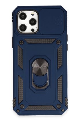CepteToptan iPhone 12 Pro Max Kılıf Pars Lens Yüzüklü Silikon - Lacivert - DROPX1957-9193