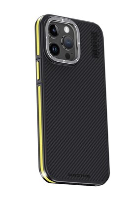 CepteToptan iPhone 15 Pro Kılıf Aramid 600D Kevlar Karbon Fiber Magsafe Kapak - Sarı - DROPX9844-7990
