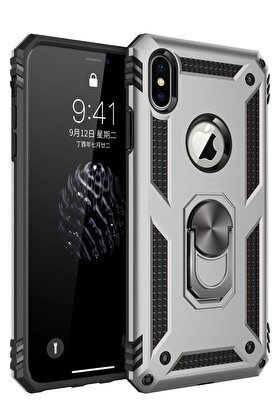 CepteToptan iPhone XS Max Kılıf Sofya Yüzüklü Silikon Kapak - Gümüş - DROPX5232-1824