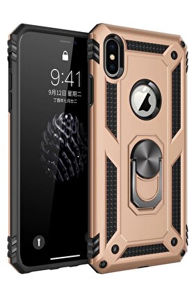 CepteToptan iPhone X Kılıf Sofya Yüzüklü Silikon Kapak - Gold - DROPX7715-5727