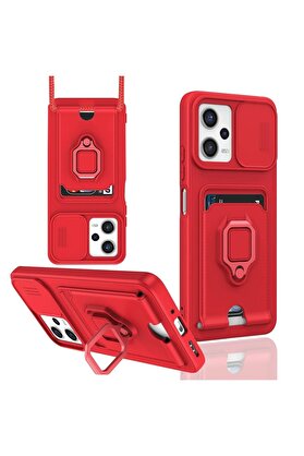 CepteToptan Xiaomi Redmi Note 12 Pro 5G Kılıf Zuma Kartvizitli Yüzüklü Silikon - Kırm? - DROPX1717-2398