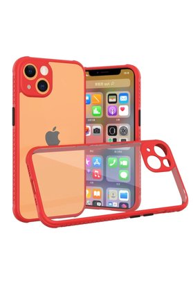 CepteToptan iPhone 13 Mini Kılıf Miami Şeffaf Silikon - Kırmızı - DROPX4678-6182