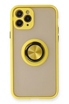 CepteToptan iPhone 11 Pro Kılıf Montreal Yüzüklü Silikon Kapak - Sarı - DROPX5885-6897