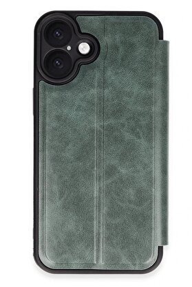 CepteToptan iPhone 16 Plus Kılıf Flip Cover - Koyu Yeşil - DROPX9325-7074