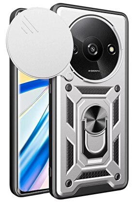 CepteToptan Xiaomi Redmi A3 4G Kılıf Pars Lens Yüzüklü Silikon - Gümüş - DROPX7351-3681