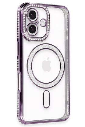 CepteToptan iPhone 16 Kılıf Joke Simli Magneticsafe Kılıf - Derin Mor - DROPX7997-5170
