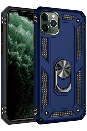 CepteToptan iPhone 11 Pro Max Kılıf Sofya Yüzüklü Silikon Kapak - Lacivert - DROPX9905-5734