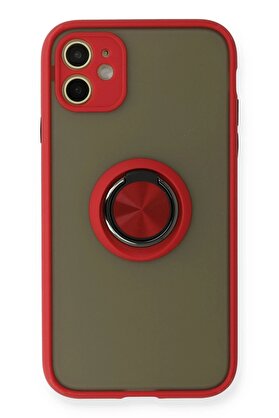 CepteToptan iPhone 11 Kılıf Montreal Yüzüklü Silikon Kapak - Kırmızı - DROPX1845-1854