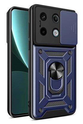 CepteToptan Xiaomi Poco X6 Pro Kılıf Pars Lens Yüzüklü Silikon - Lacivert - DROPX6966-5543