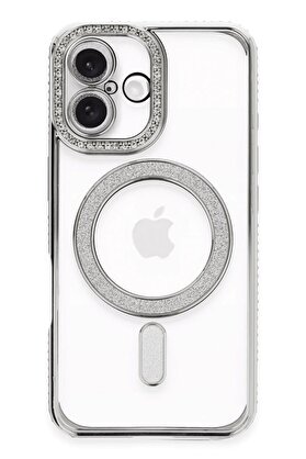 CepteToptan iPhone 16 Plus Kılıf Joke Simli Magneticsafe Kılıf - Gümüş - DROPX7012-6672