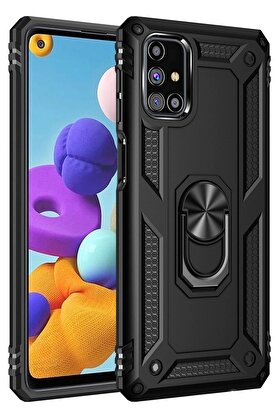 CepteToptan Samsung Galaxy M31S Kılıf Sofya Yüzüklü Silikon Kapak - Siyah - DROPX3421-9455