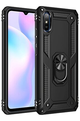 CepteToptan Xiaomi Redmi 9A Kılıf Sofya Yüzüklü Silikon Kapak - Siyah - DROPX6604-7518