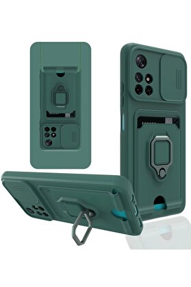 CepteToptan Xiaomi Redmi Note 11T Kılıf Zuma Kartvizitli Yüzüklü Silikon - Yeşil - DROPX8135-5004