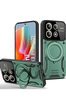 CepteToptan Xiaomi Redmi Note 13 Pro 5G Kılıf Joy Lens Standlı Kapak - Koyu Yeşil - DROPX7190-7816