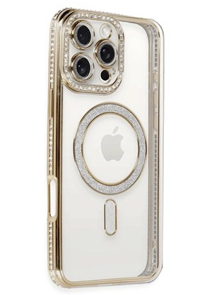 CepteToptan iPhone 16 Pro Kılıf Joke Simli Magneticsafe Kılıf - Gold - DROPX4234-1785