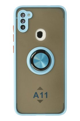 CepteToptan Samsung Galaxy A11 Kılıf Montreal Yüzüklü Silikon Kapak - Buz Mavi - DROPX3398-4346